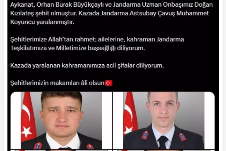 Tunceli'nin Ovacık ilçesinde askeri aracın kaza yapması sonucu 4 askerimiz şehit düştü